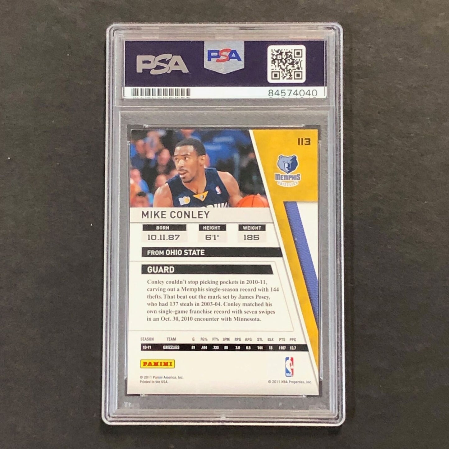 2010-11 Panini Season Update #113 Mike Conley signed Auto Card PSA/DNA Slabbed G