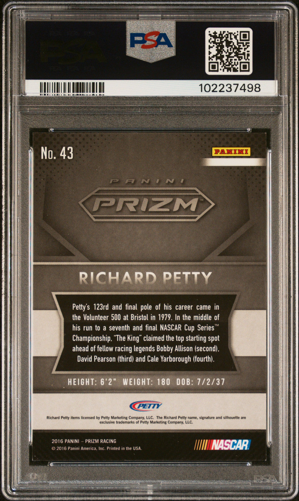 2016 Panini Prizm #43 Richard Petty PSA A Auto 10