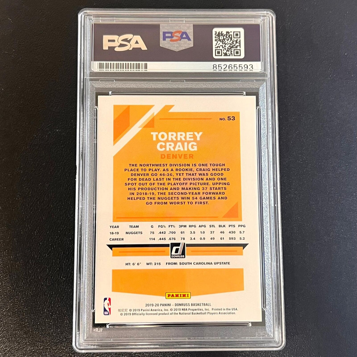 2019-20 Panini Donruss #53 Torrey Craig Signed AUTO PSA Slabbed Nuggets