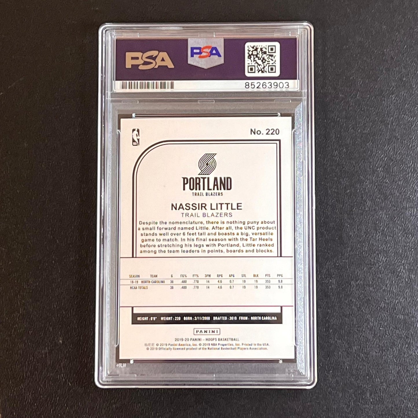 2019-20 NBA Hoops #220 Nassir Little Signed Rookie Card AUTO PSA Slabbed RC Blaz