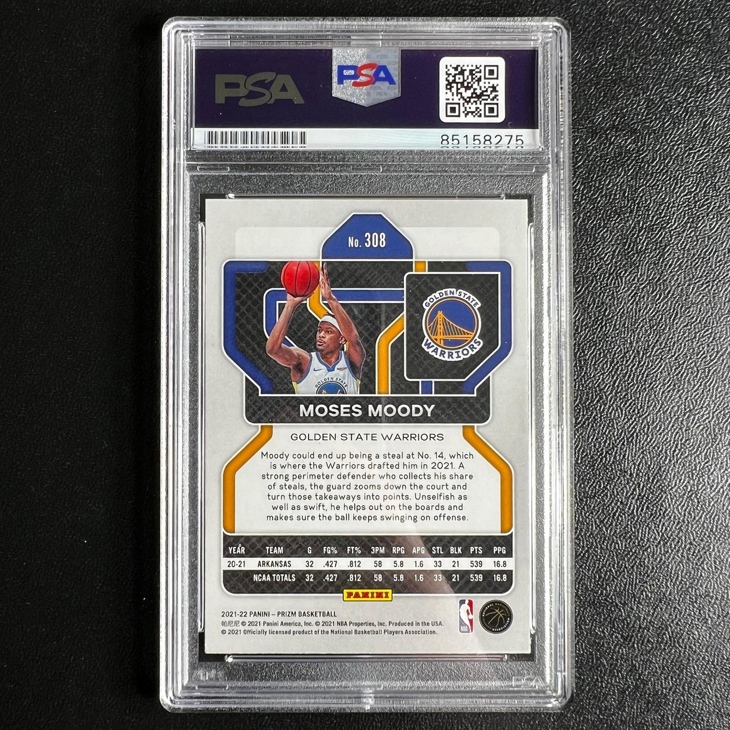 2021-22 Panini Prizm #308 Moses Moody Signed Card AUTO 10 PSA Slabbed RC Warrior