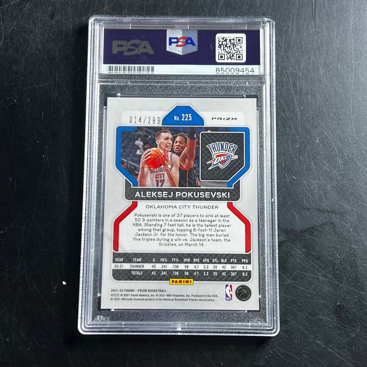 2021-22 Panini Prizm #225 014/299 Aleksej Pokusevski Signed Card AUTO PSA Slabb