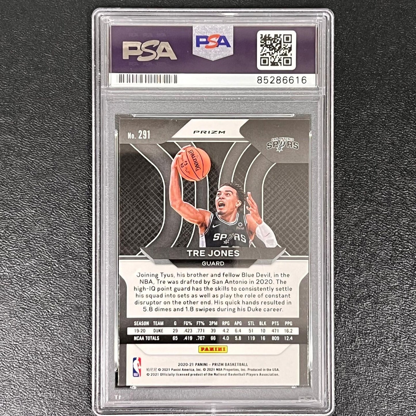 2020-21 Panini Prizm #291 Tre Jones Signed Card AUTO PSA/DNA Slabbed RC Spurs