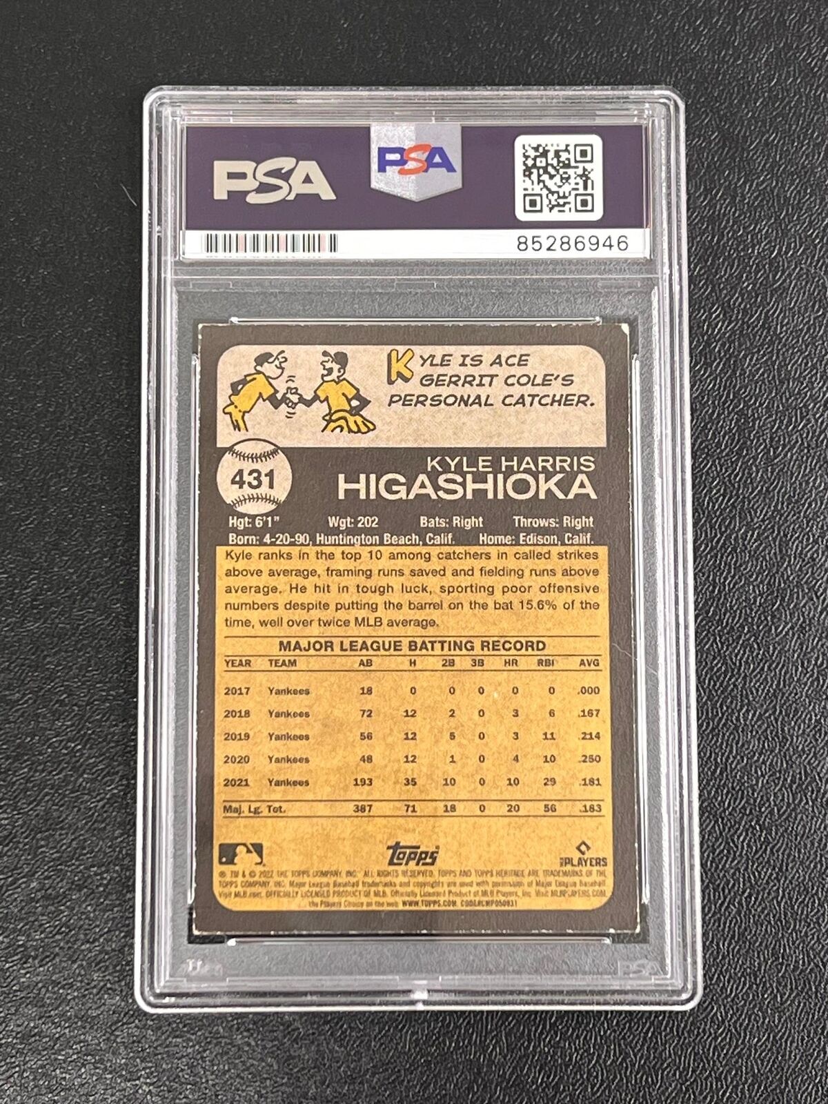 2022 Topps Heritage #431 Kyle Higashioka Signed Card PSA/DNA Slabbed AUTO Yankee