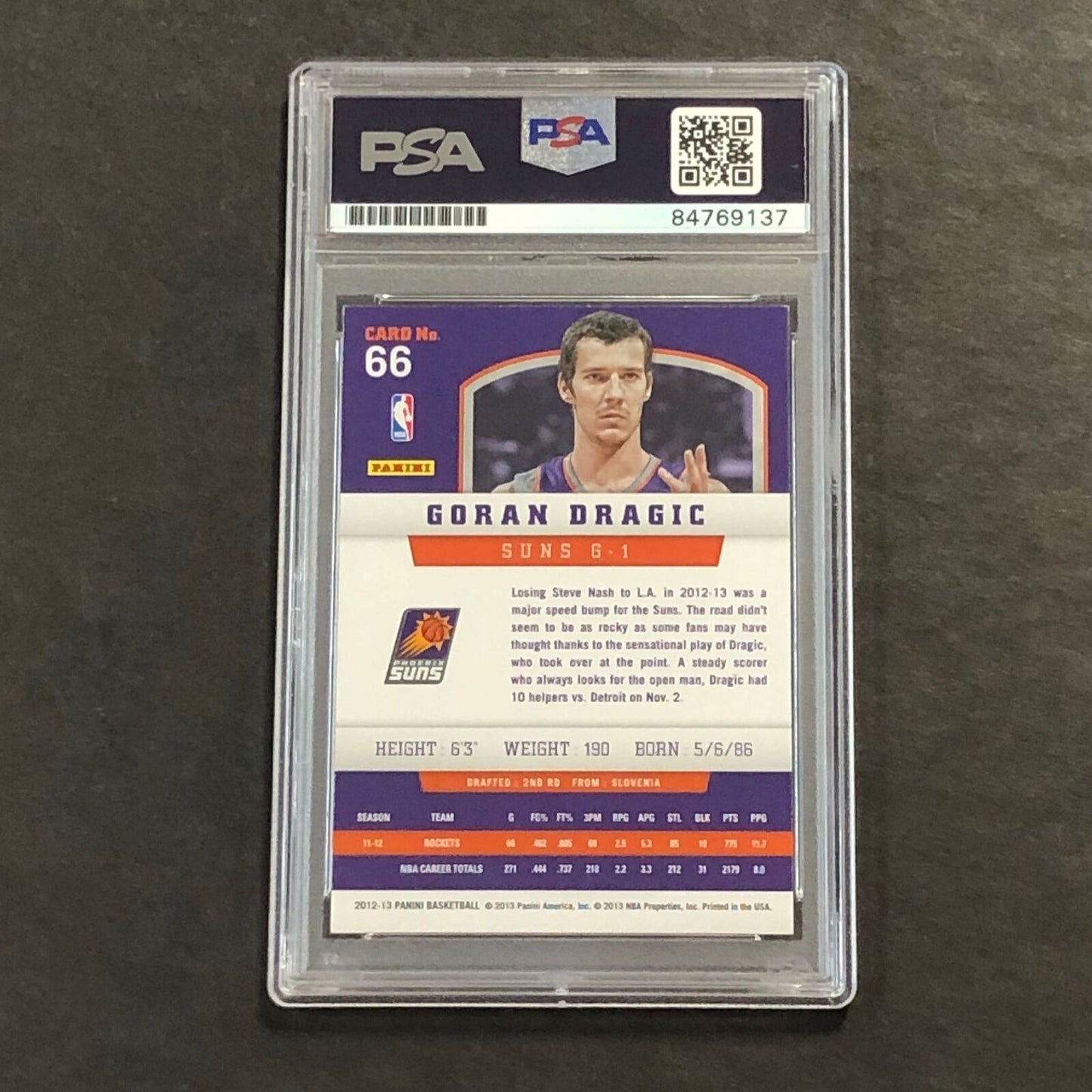 2012-13 Panini Basketball #66 Goran Dragic Signed Card AUTO 10 PSA/DNA Slabbed S