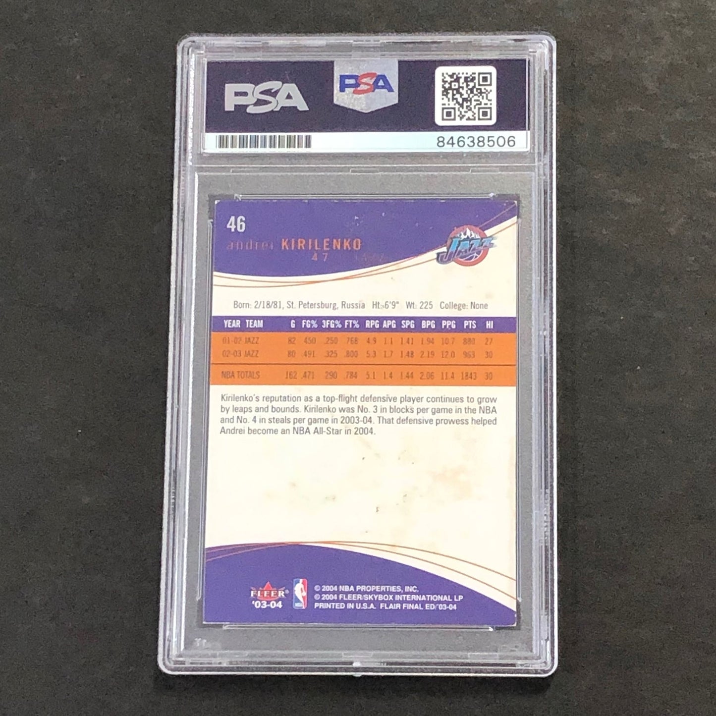 2003-04 Fleer #46 Andrei Kirilenko Signed Card AUTO PSA Slabbed Jazz
