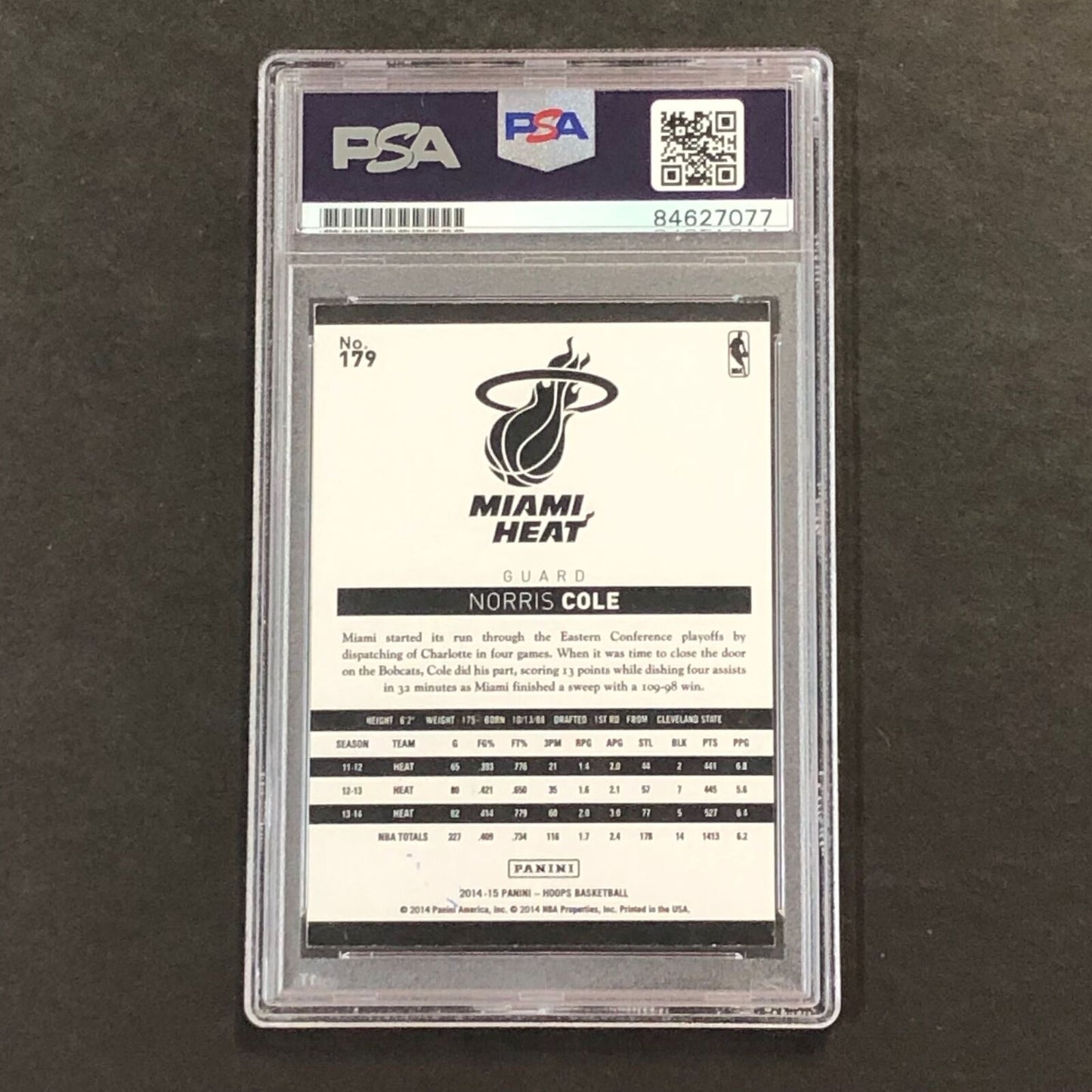 2014-15 NBA Hoops #179 Norris Cole Signed Card AUTO 10 PSA Slabbed Heat