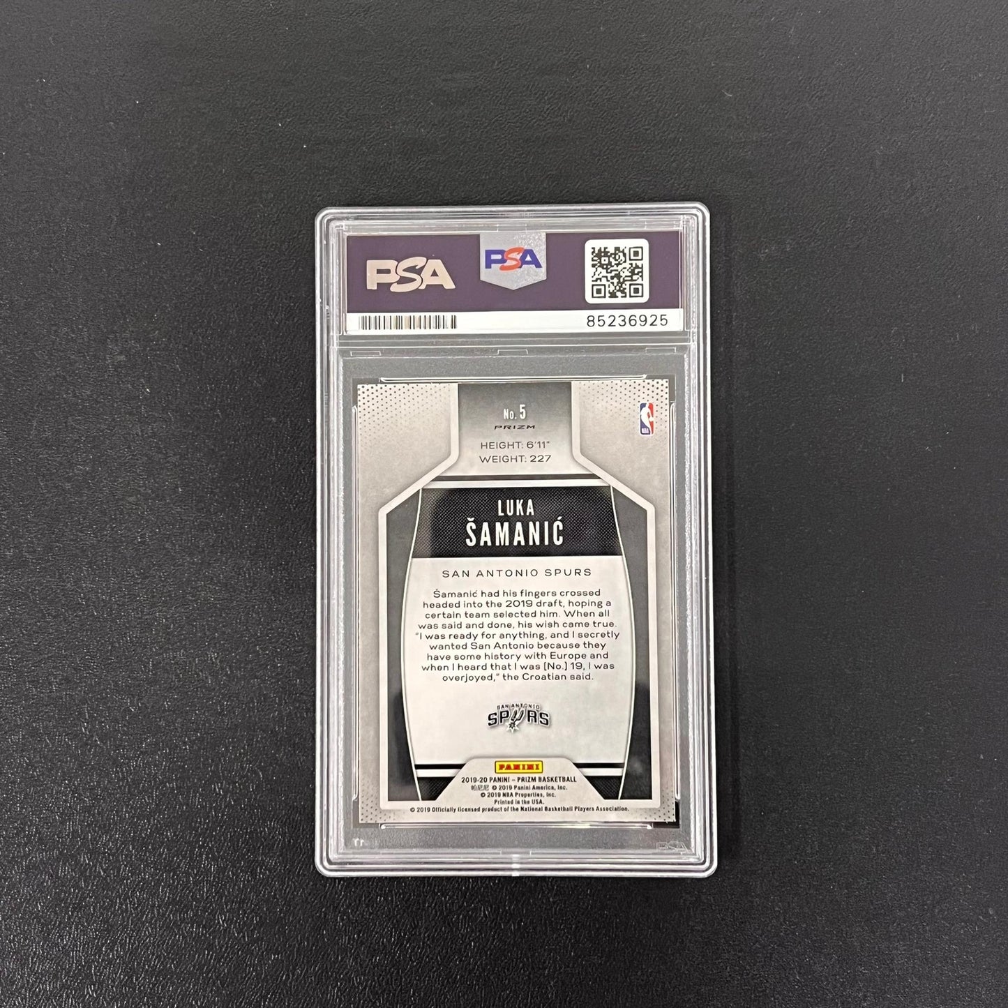 2019-20 Panini Prizm #5 Luka Samanic Signed Card AUTO PSA Slabbed Spurs