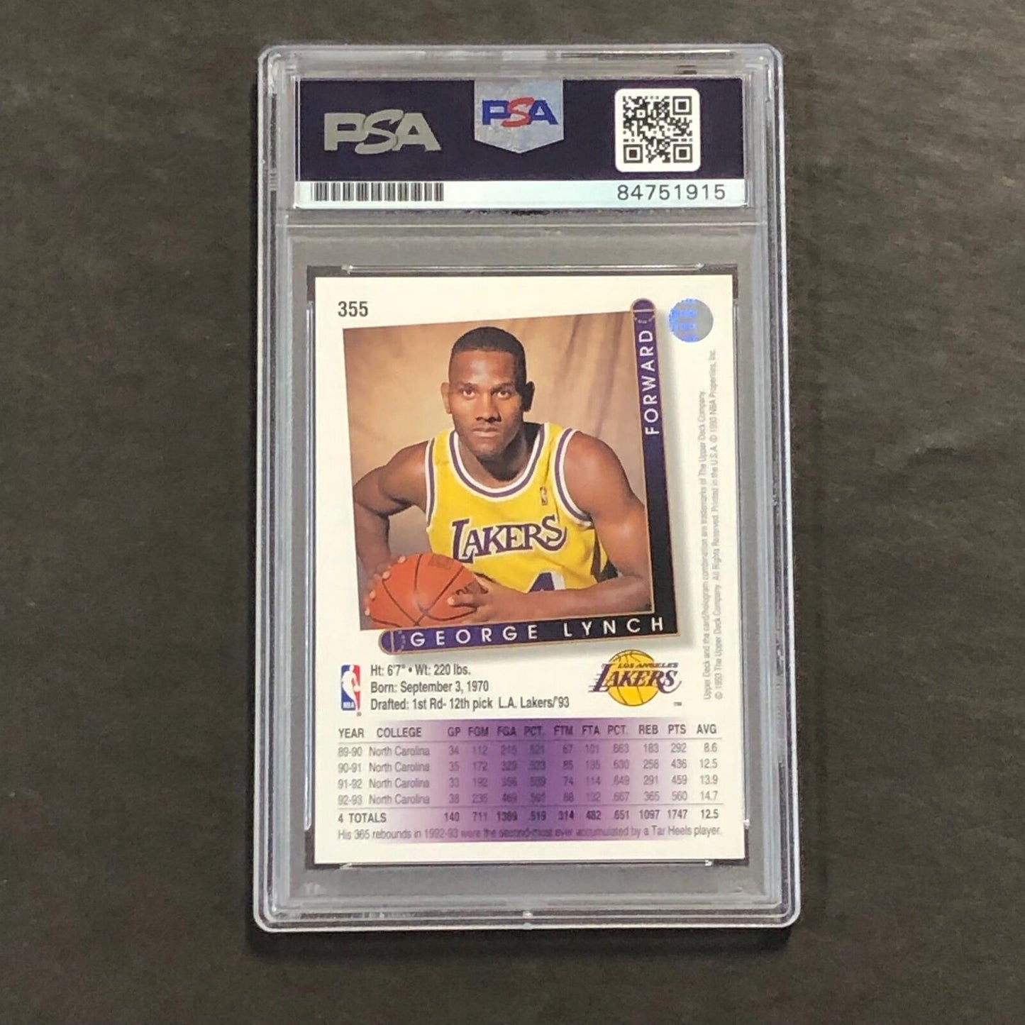 1993-94 Upper Deck #355 George Lynch Signed Card AUTO PSA Slabbed Lakers