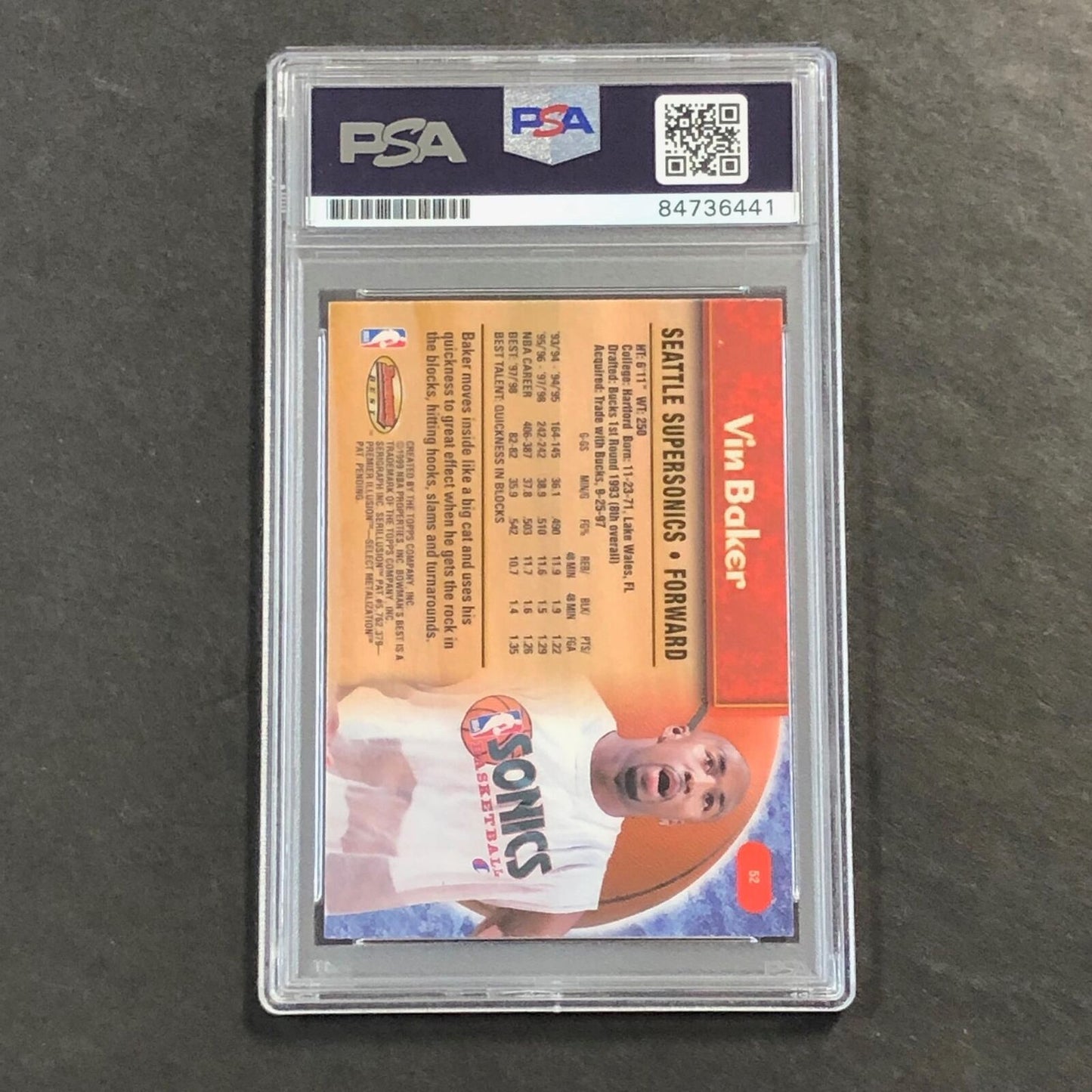 1999-00 Bowman Best #52 Vin Baker Signed Card PSA/DNA Slabbed Bucks