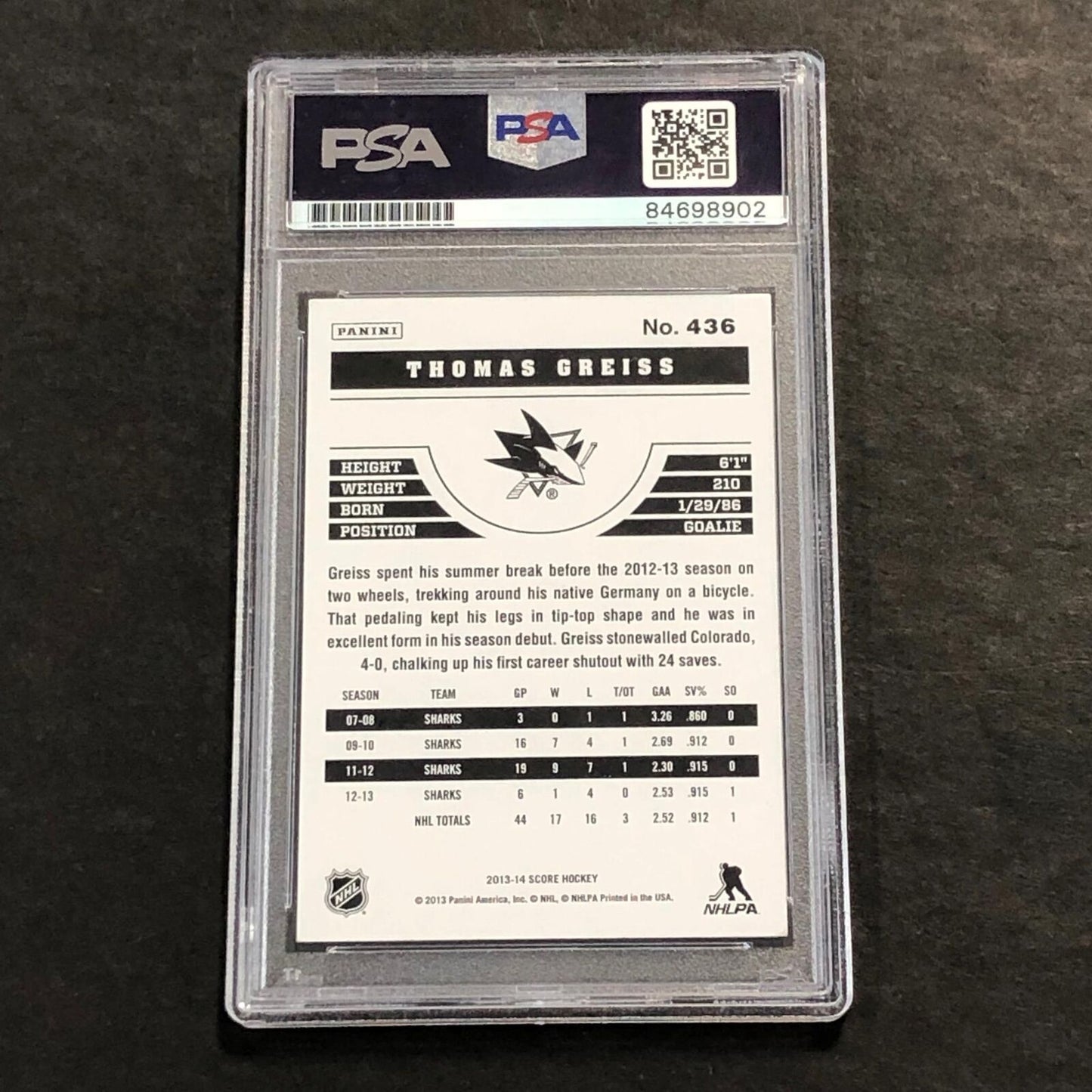2013-14 Panini Score Hockey #436 Thomas Greiss Signed Card AUTO PSA Slabbed Shar
