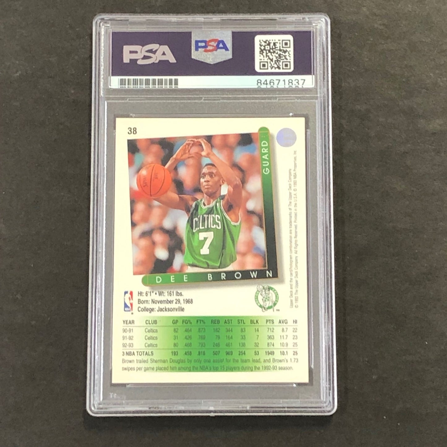 1993-94 Topps Stadium Club #349 Dee Brown Signed Card AUTO 10 PSA Slabbed Celtic