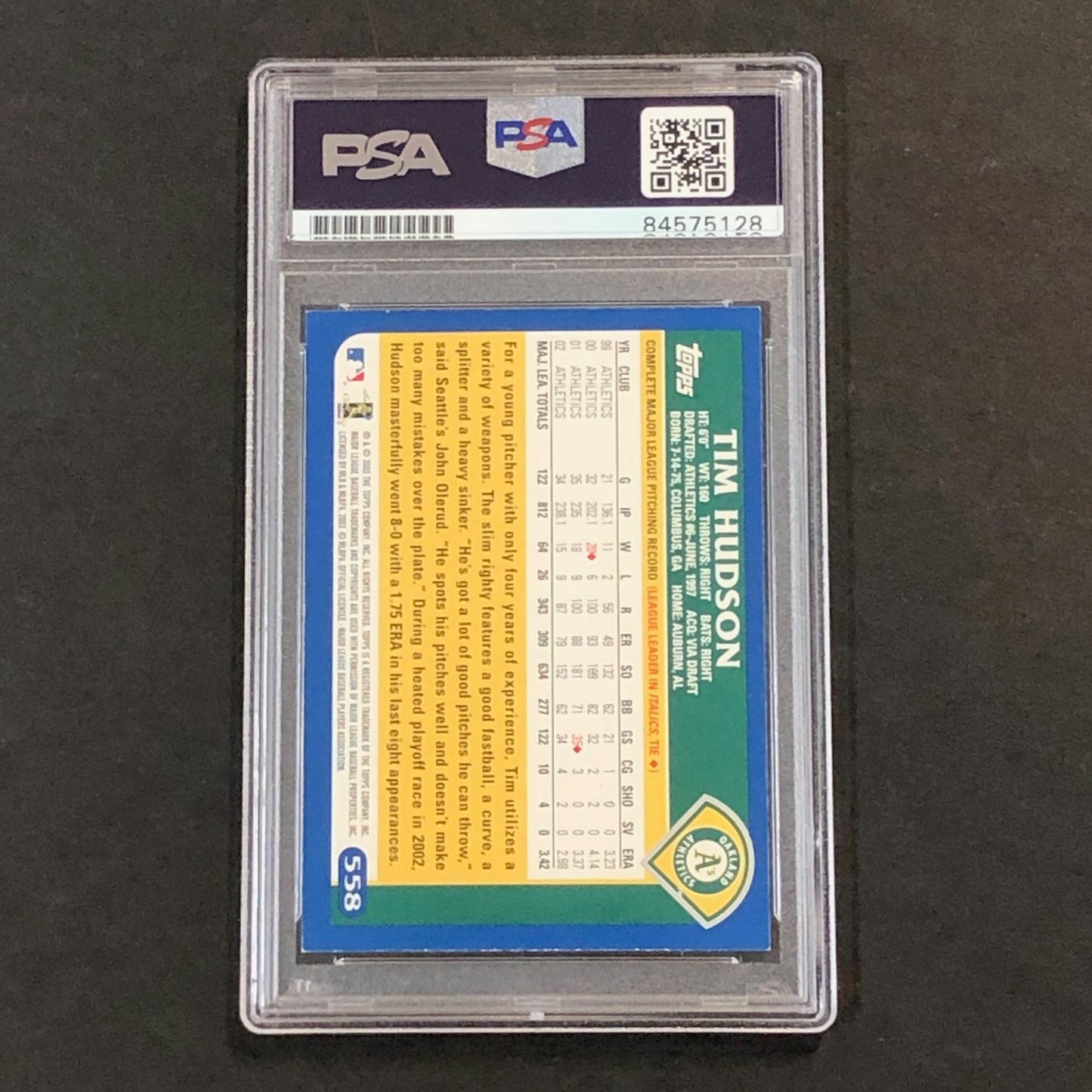 2003 Topps #558 Tim Hudson Signed Card PSA Slabbed Auto A's