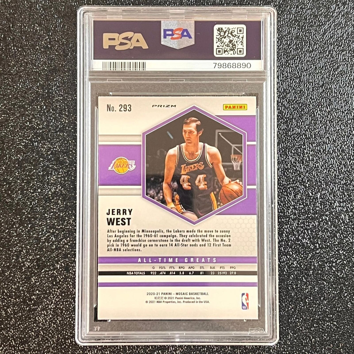 2020 Mosaic Gold Wave #293 JERRY WEST Signed Card MINT 9 AUTO Authentic PSA Slab