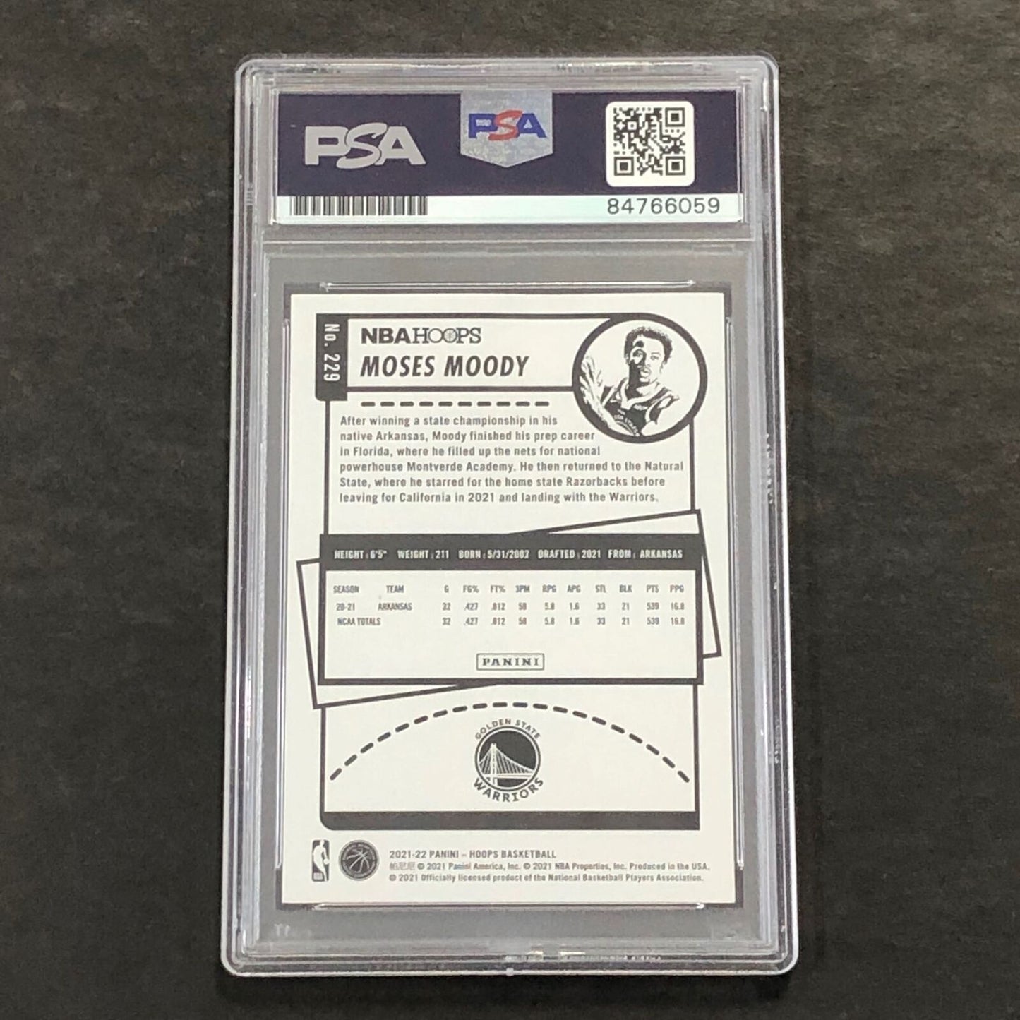 2021-22 Panini NBA Hoops #229 Moses Moody Signed Card AUTO 10 PSA Slabbed Warrio