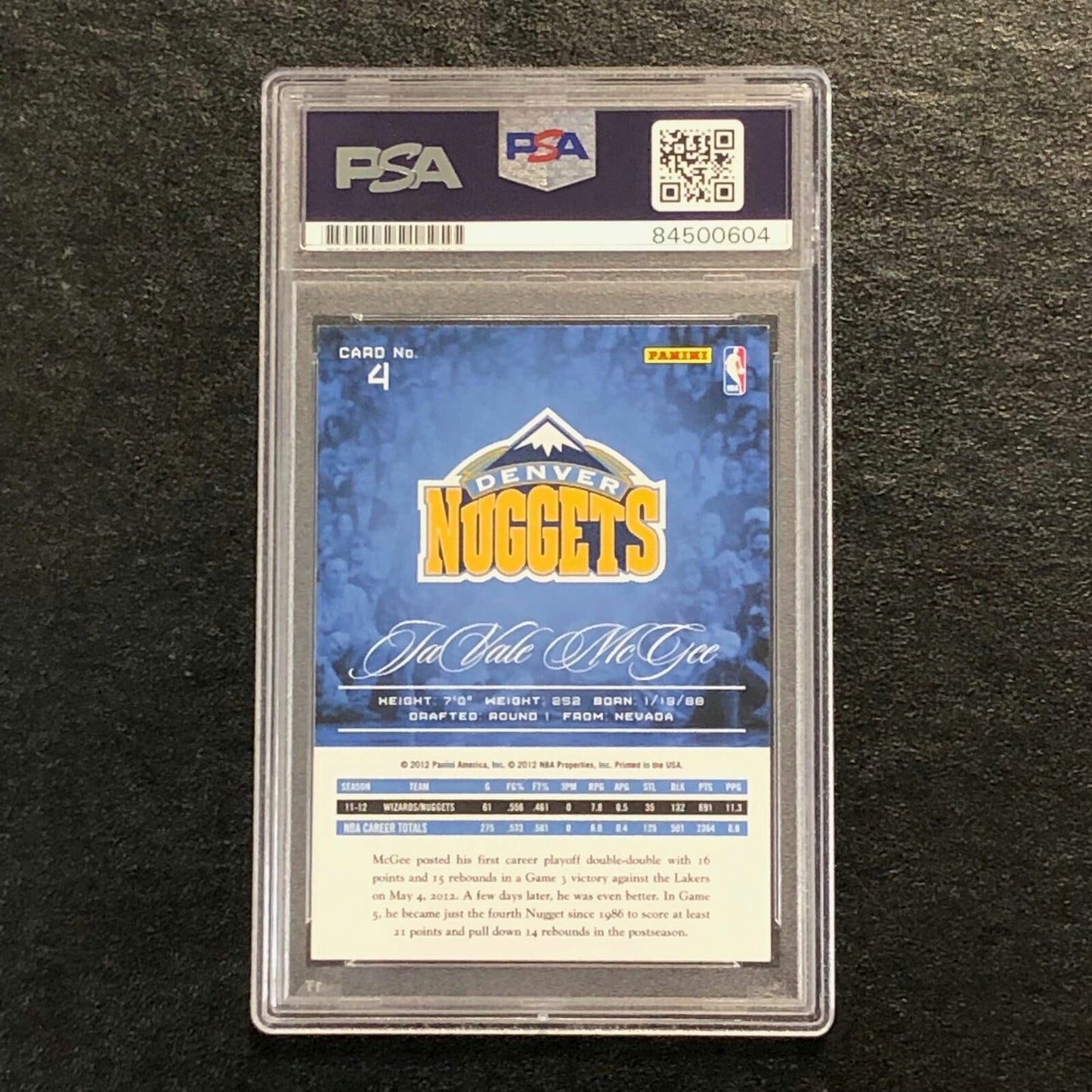 2012-13 Panini Prestige #4 JaVale McGee Signed AUTO 10 PSA Slabbed Nuggets