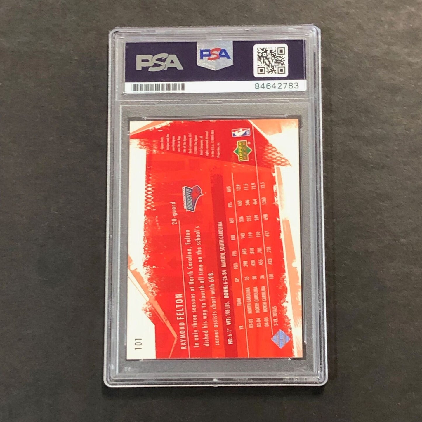 2005-06 Upper Deck Basketball #101 Raymond Felton Signed Card AUTO PSA/DNA Slabb