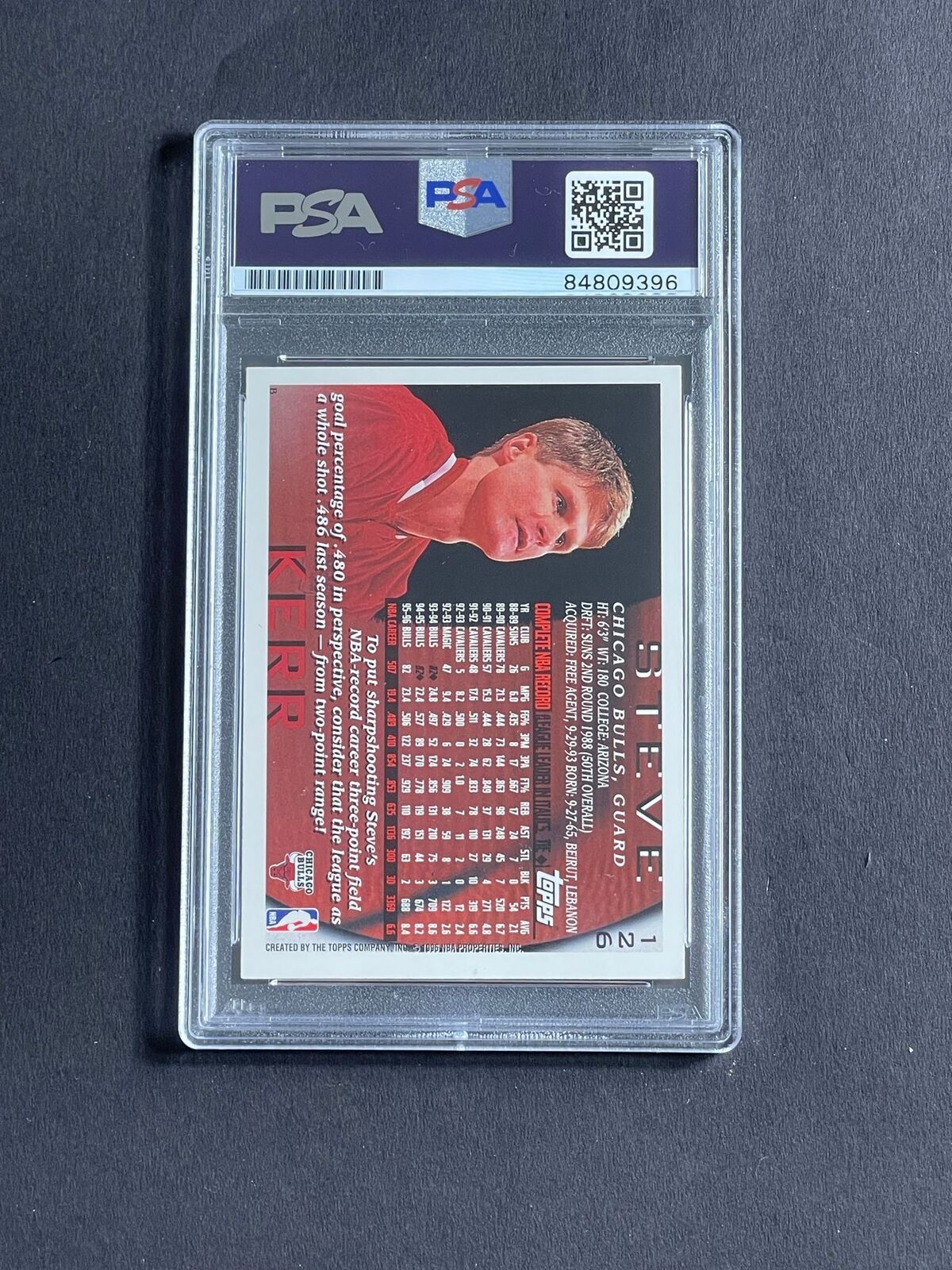 1996 Topps #126 Steve Kerr Signed Card PSA Slabbed Cavaliers