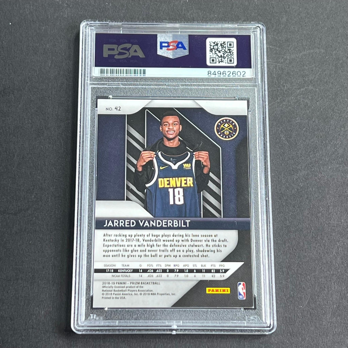 2018-19 Panini Prizm #42 JARRED VANDERBILT Signed AUTO Grade 10 PSA Slabbed RC N