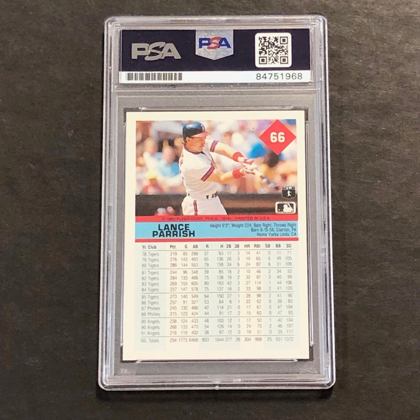 1992 Fleer #66 Lance Parrish Signed Card PSA Slabbed Auto Angels