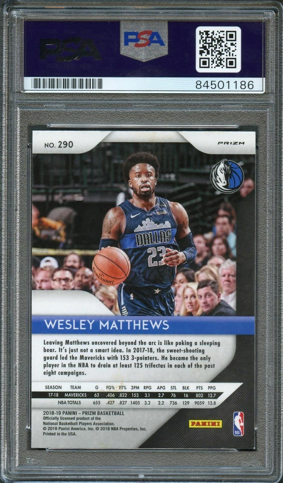 2018-19 Prizm Pink Cracked Ice #290 Wesley Matthews Signed Card AUTO PSA Slabbed