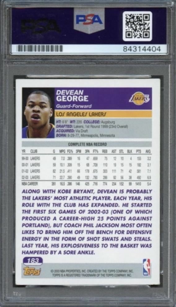 2003-04 Topps Collection #183 Devean George Signed Card AUTO PSA Slabbed