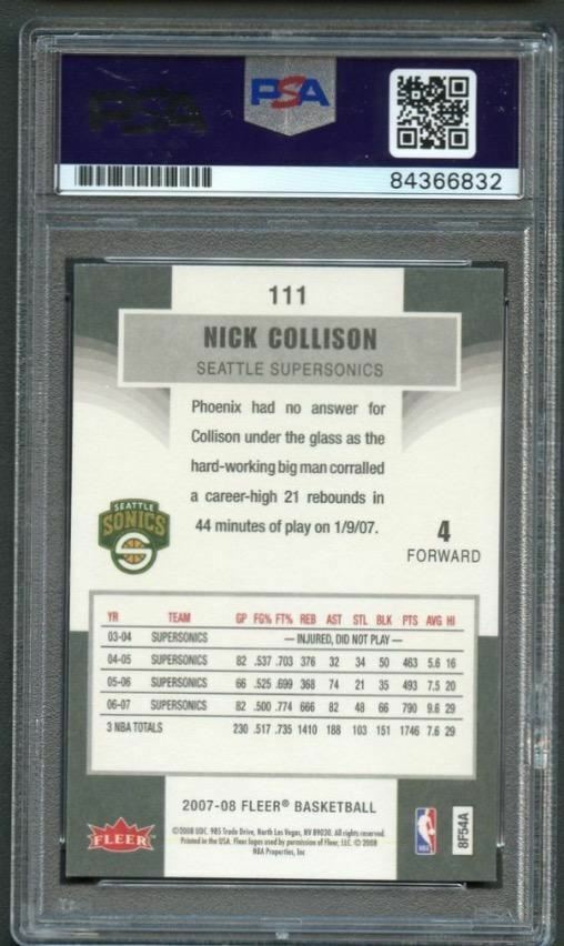 07-08 Fleer #111 Nick Collison Signed Card AUTO PSA Slabbed Sonics
