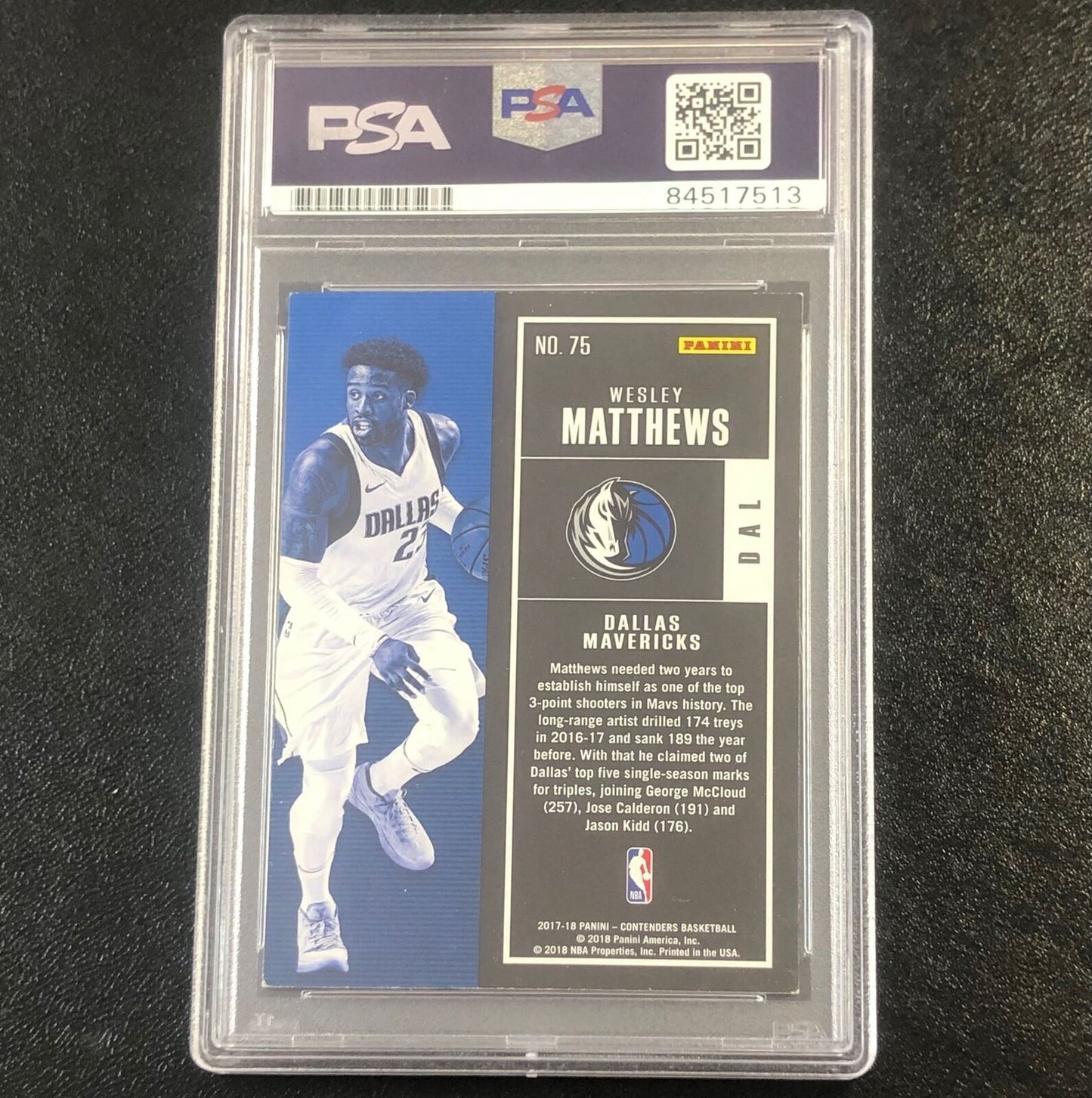 2017-18 Contenders Season Ticket #75 Wesley Matthews Signed Card AUTO PSA Slabbe
