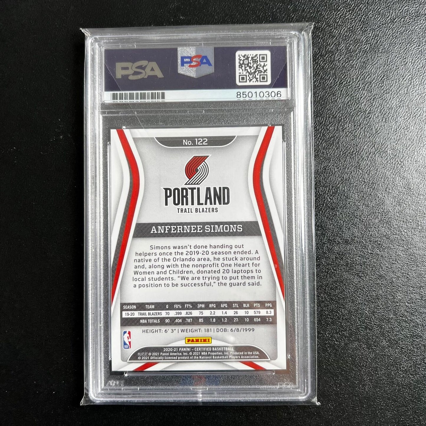 2020-21 Panini Certified #122 ANFERNEE SIMONS Signed Card AUTO PSA Slabbed Blaze
