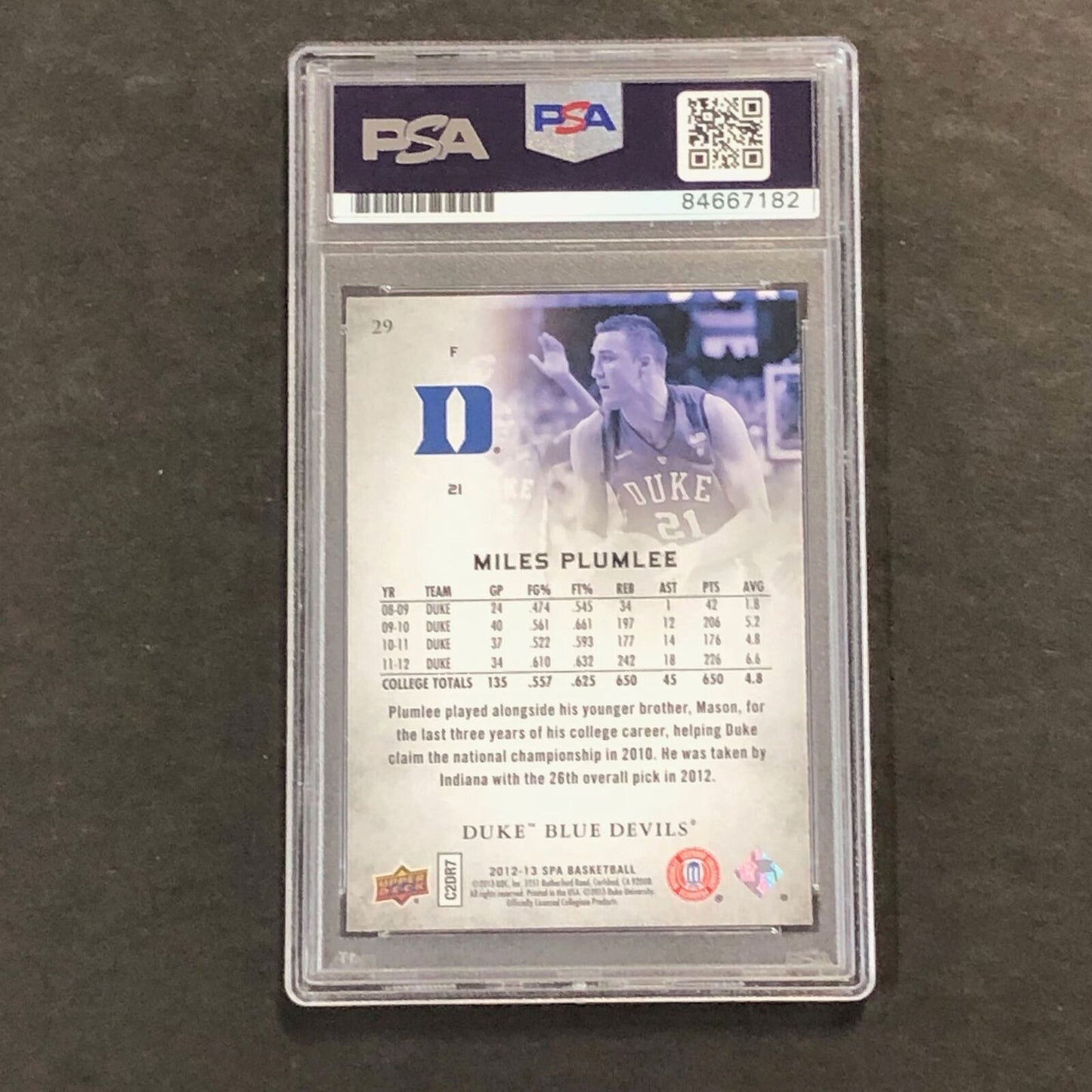 2012-13 SP Authentic #29 Miles Plumlee Signed Card AUTO PSA Slabbed Blue Devils