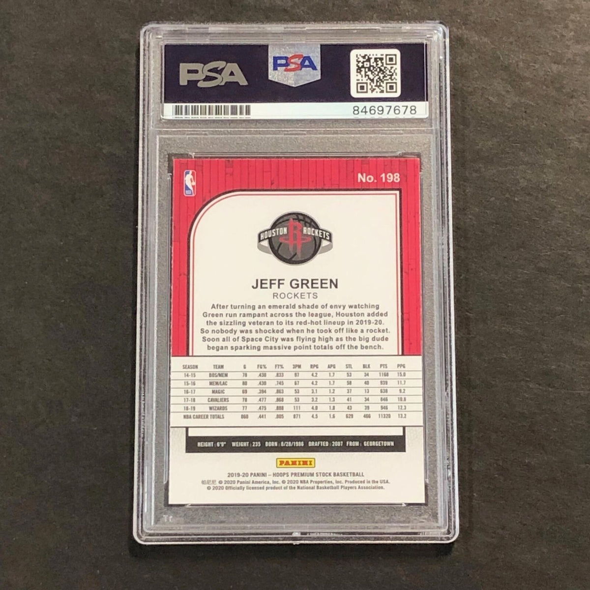 2019-2020 Panini NBA Hoops #198 Jeff Green Signed Card AUTO PSA/DNA Slabbed Cava