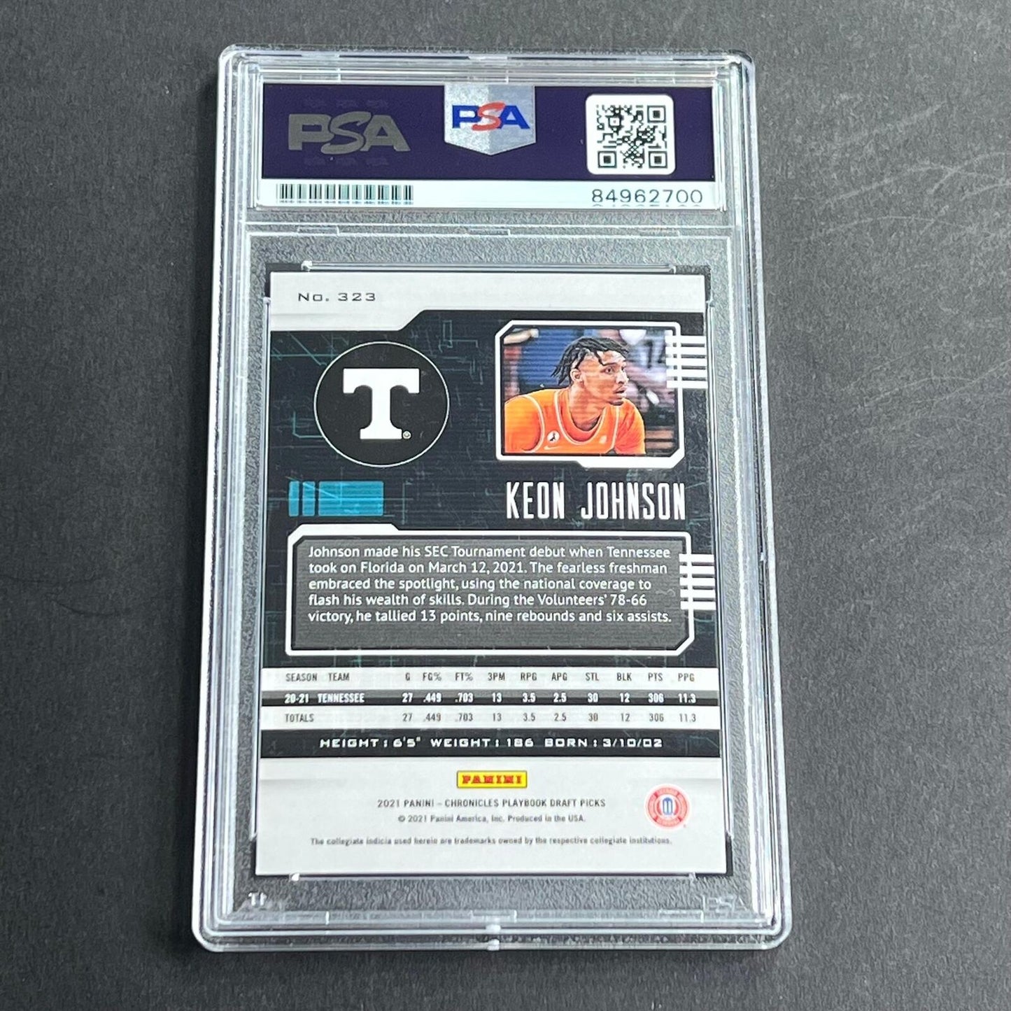 2021 Panini Chronicles #323 Keon Johnson Signed Card AUTO Grade 10 PSA Slabbed