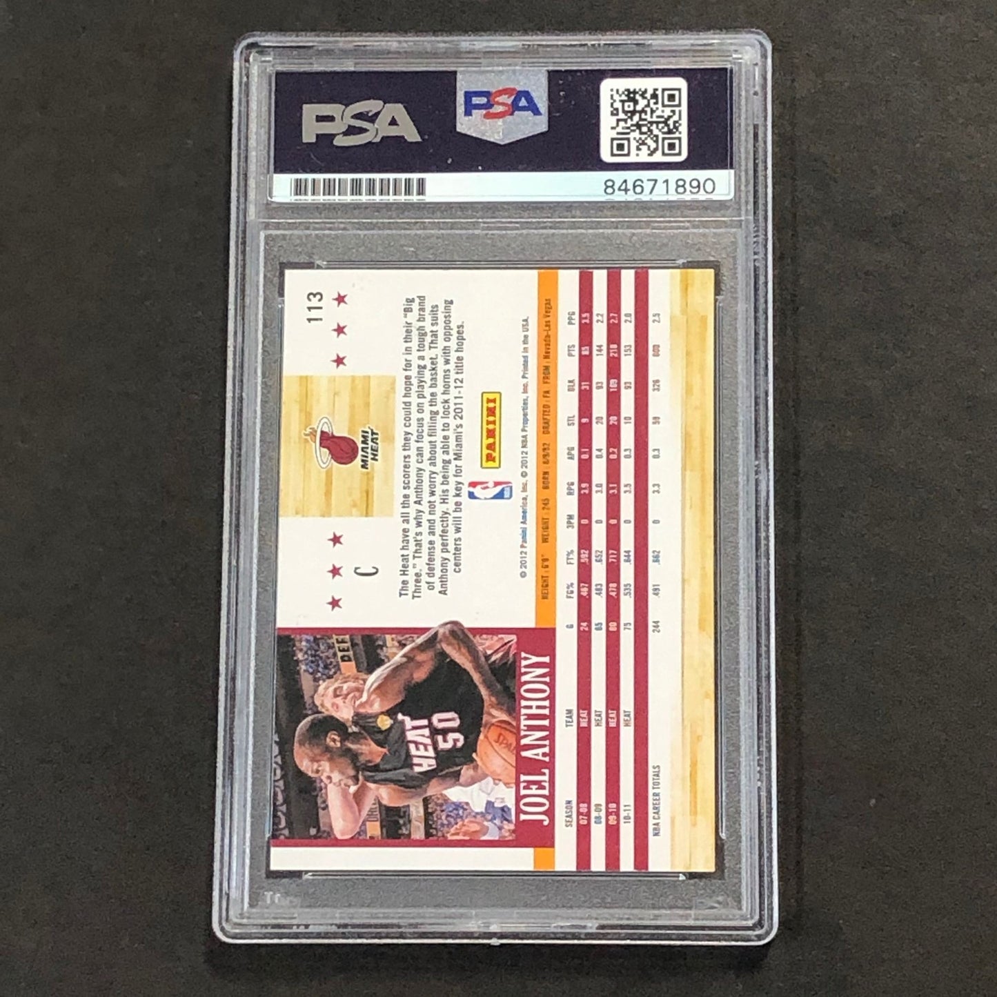 2012-13 NBA Hoops #113 Joel Anthony Signed Card PSA Slabbed Heat