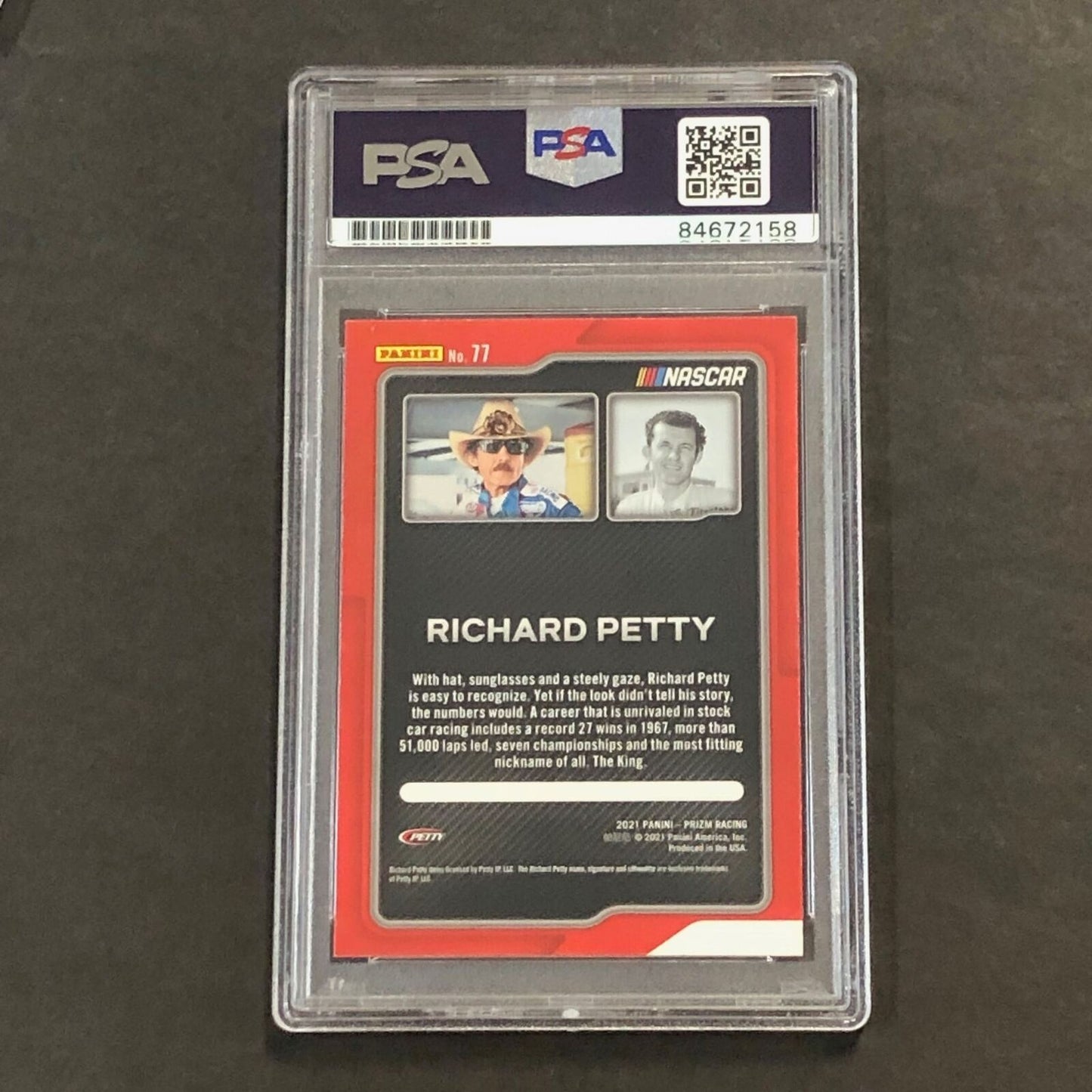 2021 Panini Prizm Racing Flashbacks #77 Richard Petty Signed Card AUTO PSA Slab