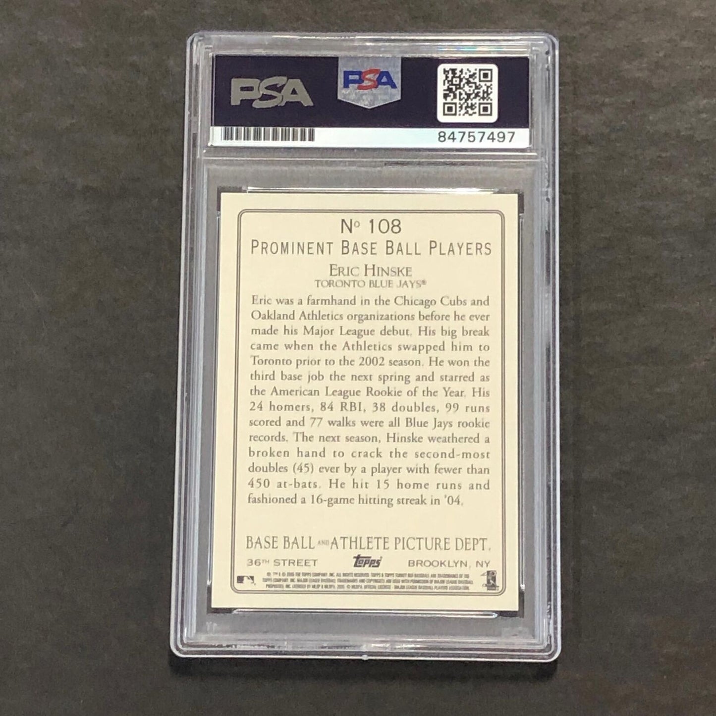 2005 Topps Turkey Red #108 Eric Hinske Signed Card PSA/DNA Slabbed AUTO 10 Bluej