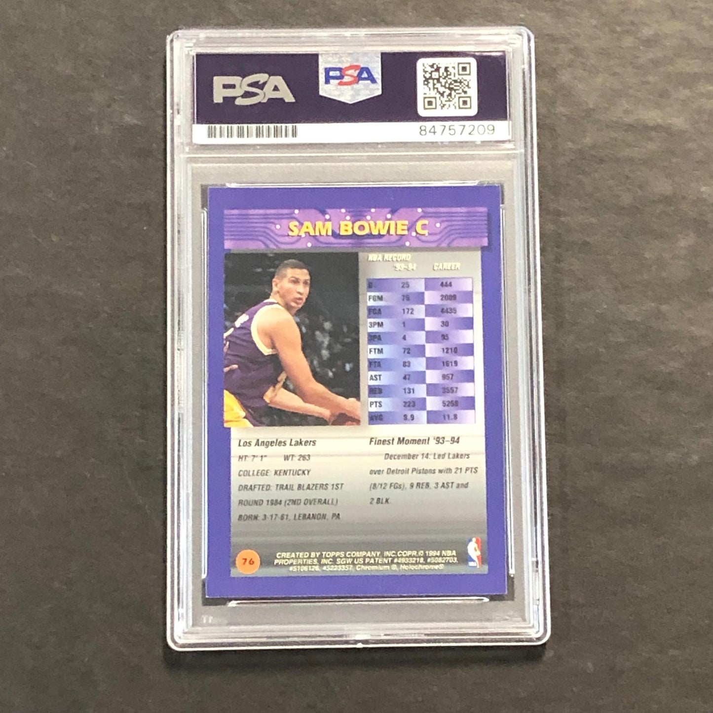 1994-95 Topps Finest #76 Sam Bowie Signed Card Auto 10 PSA Slabbed Lakers