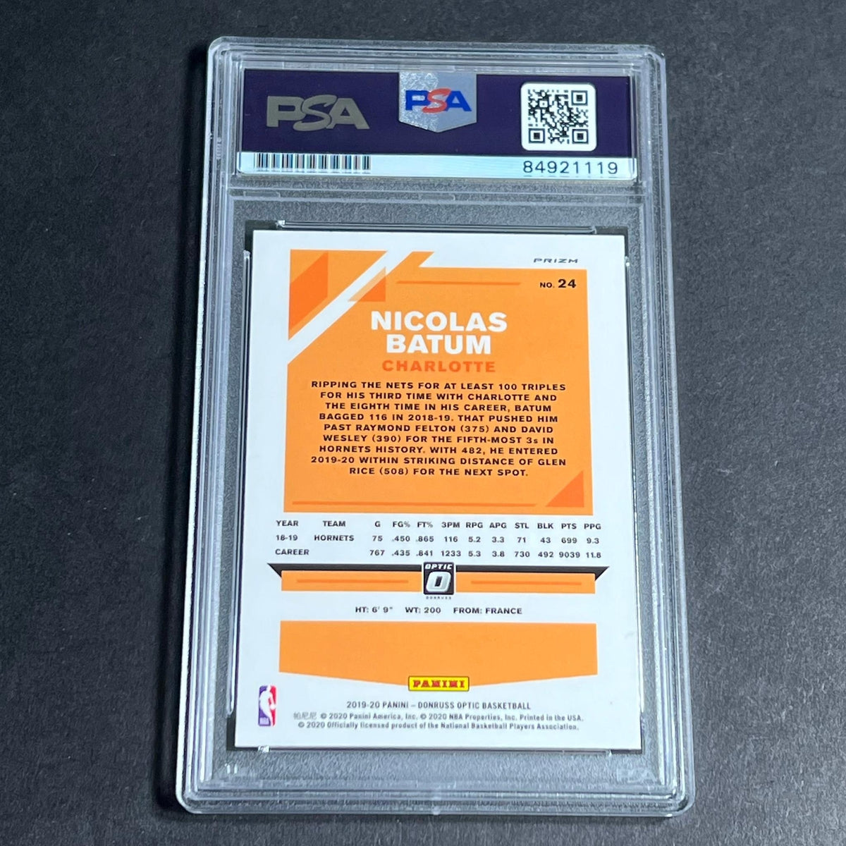 2019-20 Panini Donruss Optic #24 Nicolas Batum Signed Card AUTO PSA Slabbed Horn