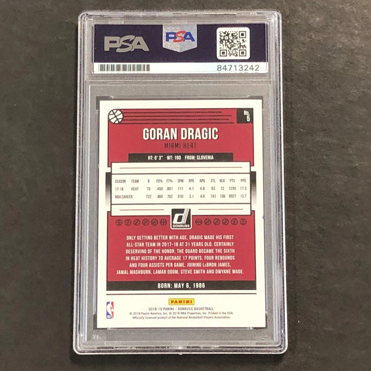 2018-19 Panini Donruss #5 Goran Dragic Signed Card AUTO PSA/DNA Slabbed Heat