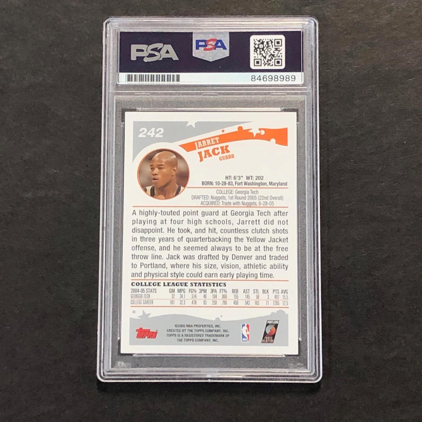 2005 Topps #242 Jarrett Jack Signed Card AUTO PSA Slabbed RC Trail Blazers