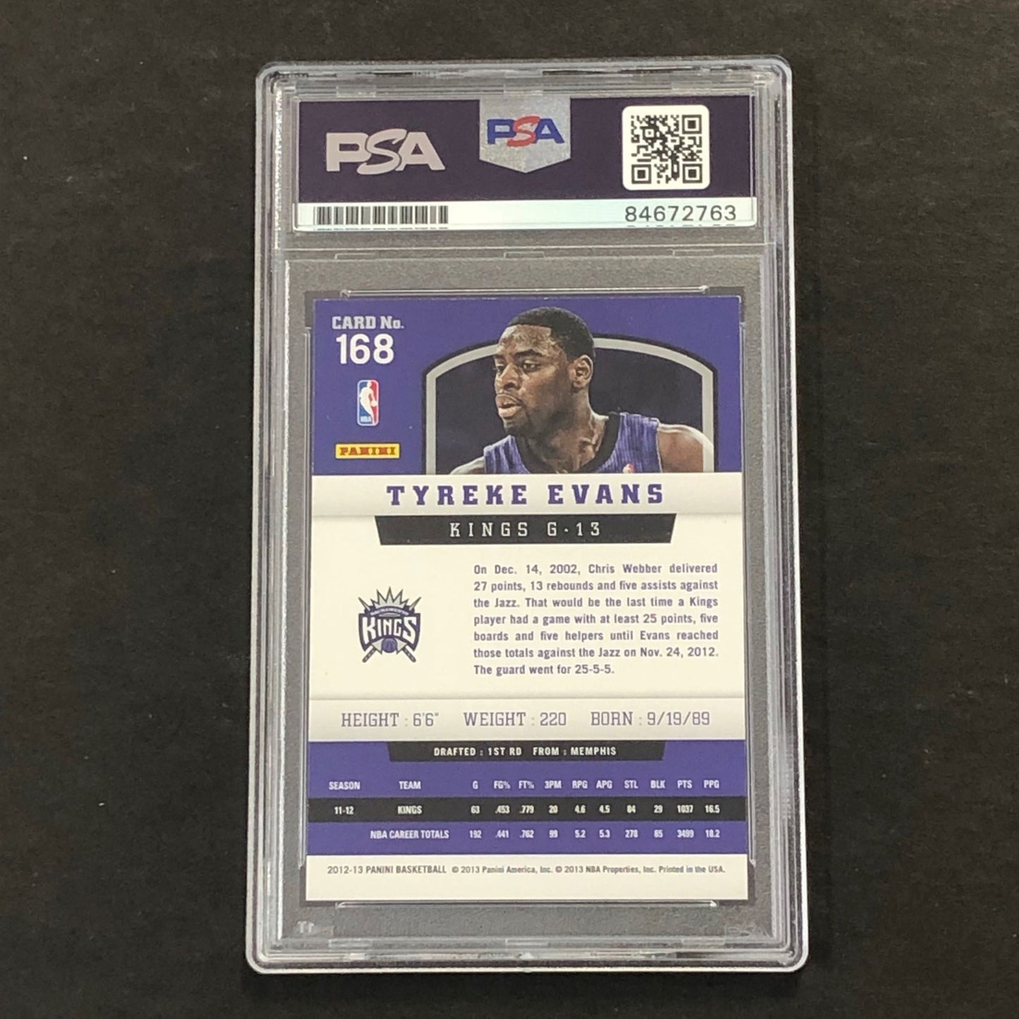 2012-13 Panini Basketball #168 Tyreke Evans Signed Card AUTO 10 PSA Slabbed King