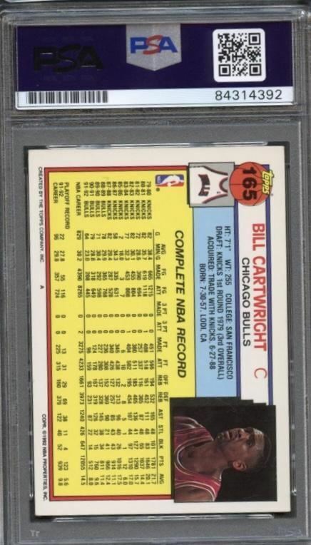 1992-93 Topps Gold Basketball #165 Bill Cartwright Signed Card AUTO PSA/DNA Slab