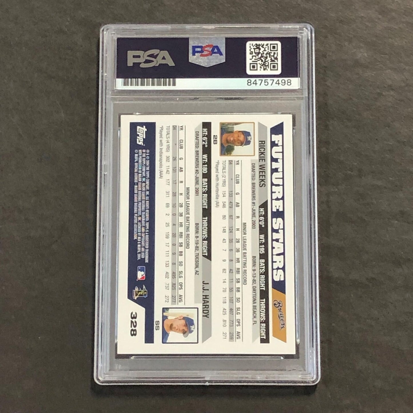 2005 Topps Future Stars #328 JJ Hardy Signed Card PSA Slabbed Auto 10 Brewers
