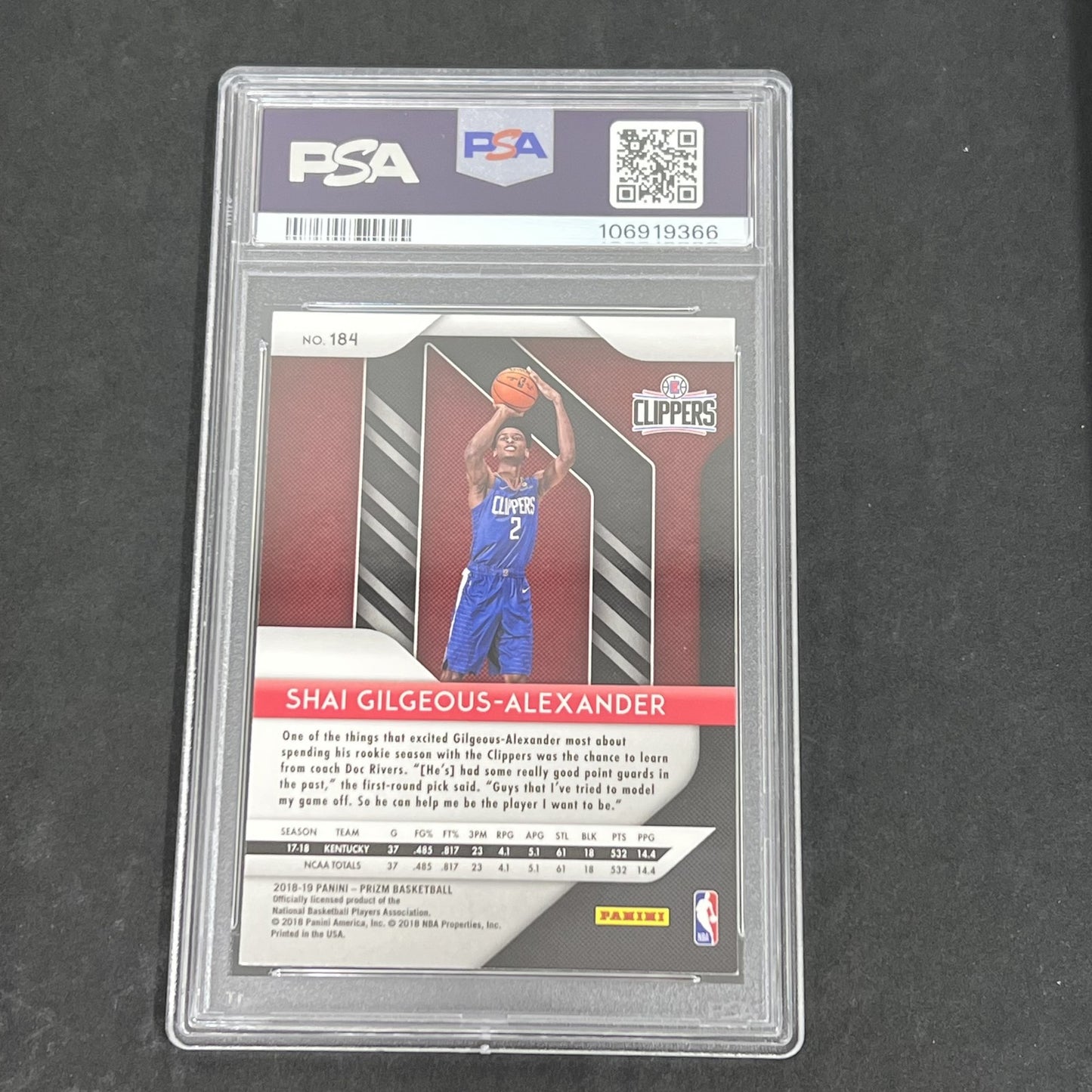 2018 Panini Prizm #184 Shai Gilgeous-Alexander signed card PSA 8 Auto A