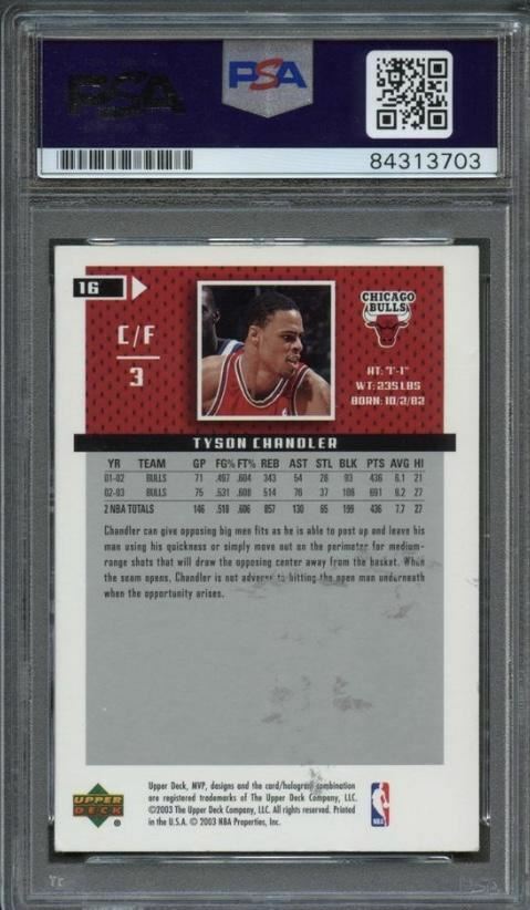 2003-04 Upper Deck MVP #16 Tyson Chandler Signed Card AUTO PSA Slabbed
