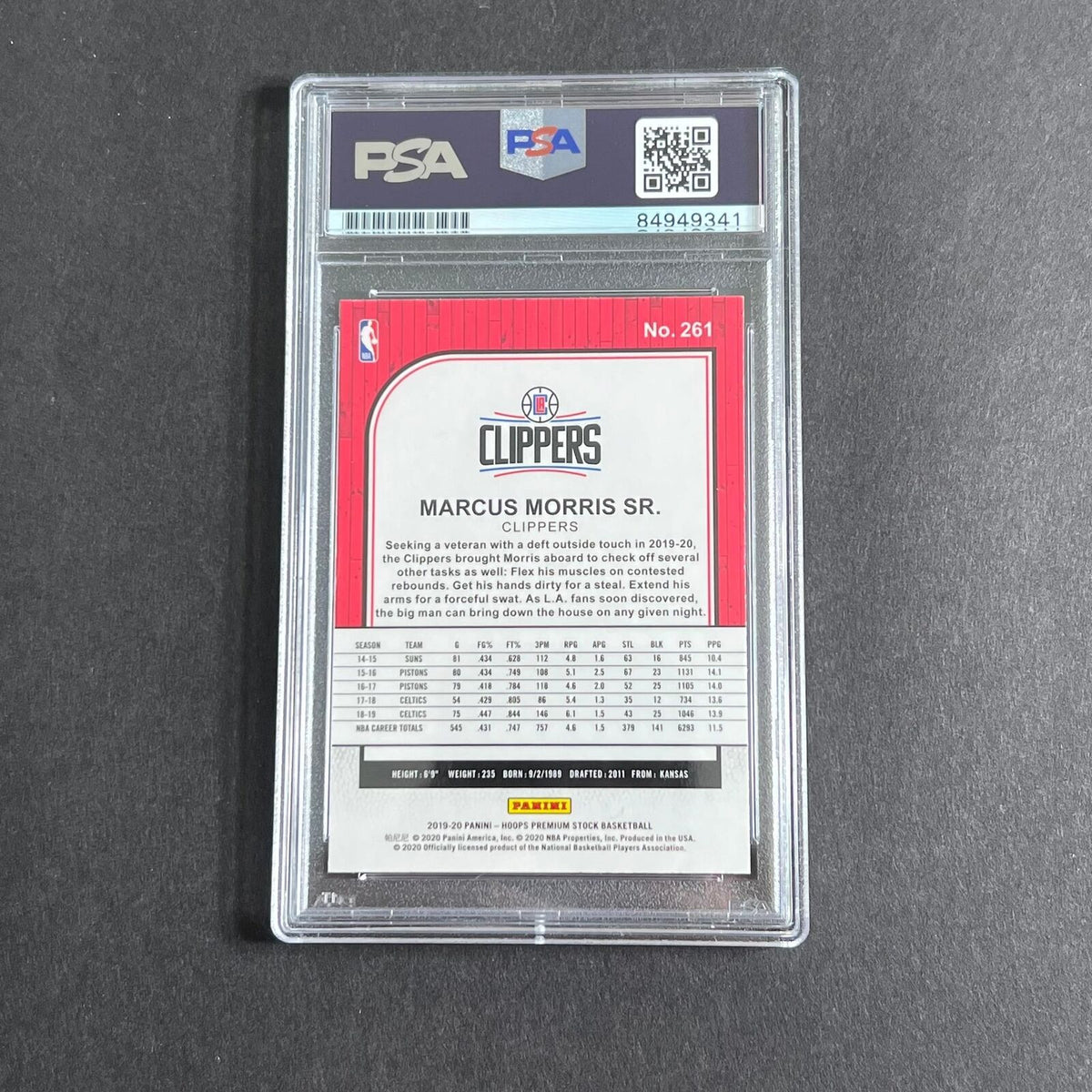 2019 NBA Hoops #261 Marcus Morris Signed Card PSA Slabbed Clippers