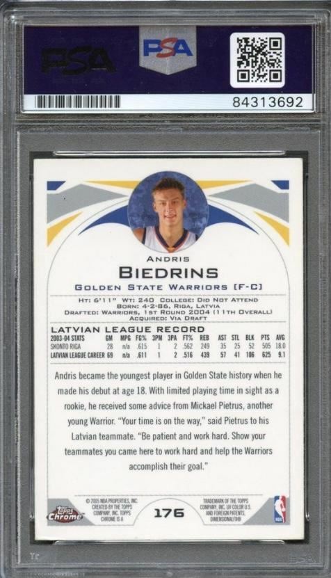 2004-05 Topps Chrome #176 Andris Biedrins Signed Card AUTO PSA Slabbed