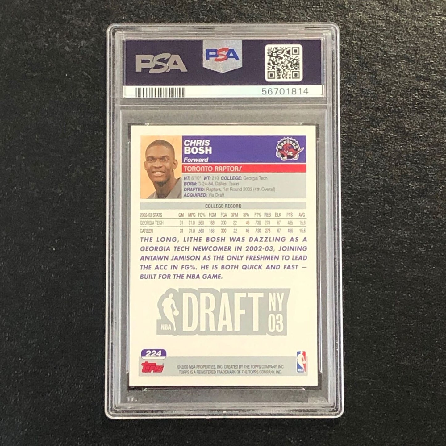 2003 Topps #224 Chris Bosh PSA 10 GEM-MT Draft Pick