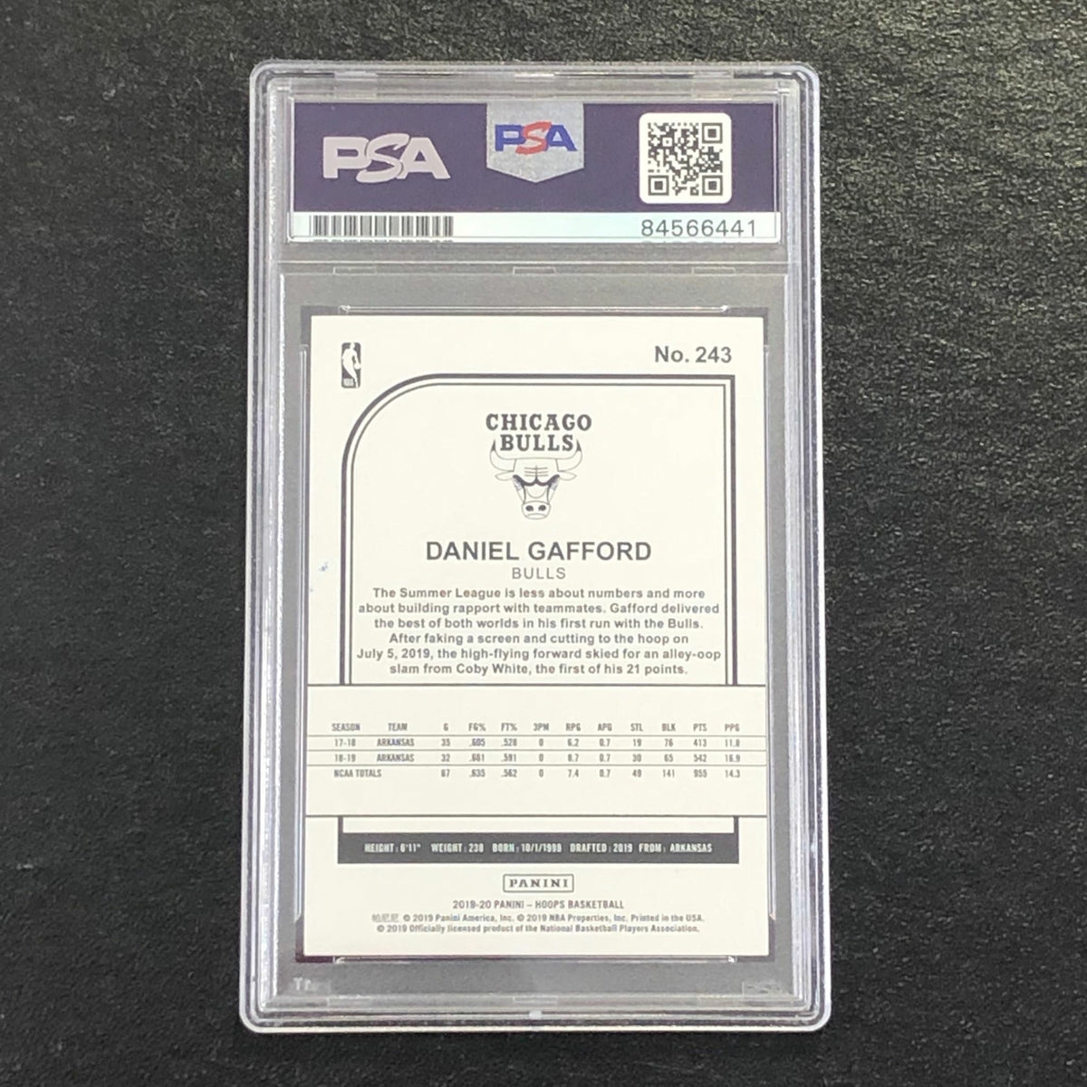 2019-20 NBA Hoops #243 Daniel Gafford Signed Card AUTO 10 PSA Slabbed RC Bulls