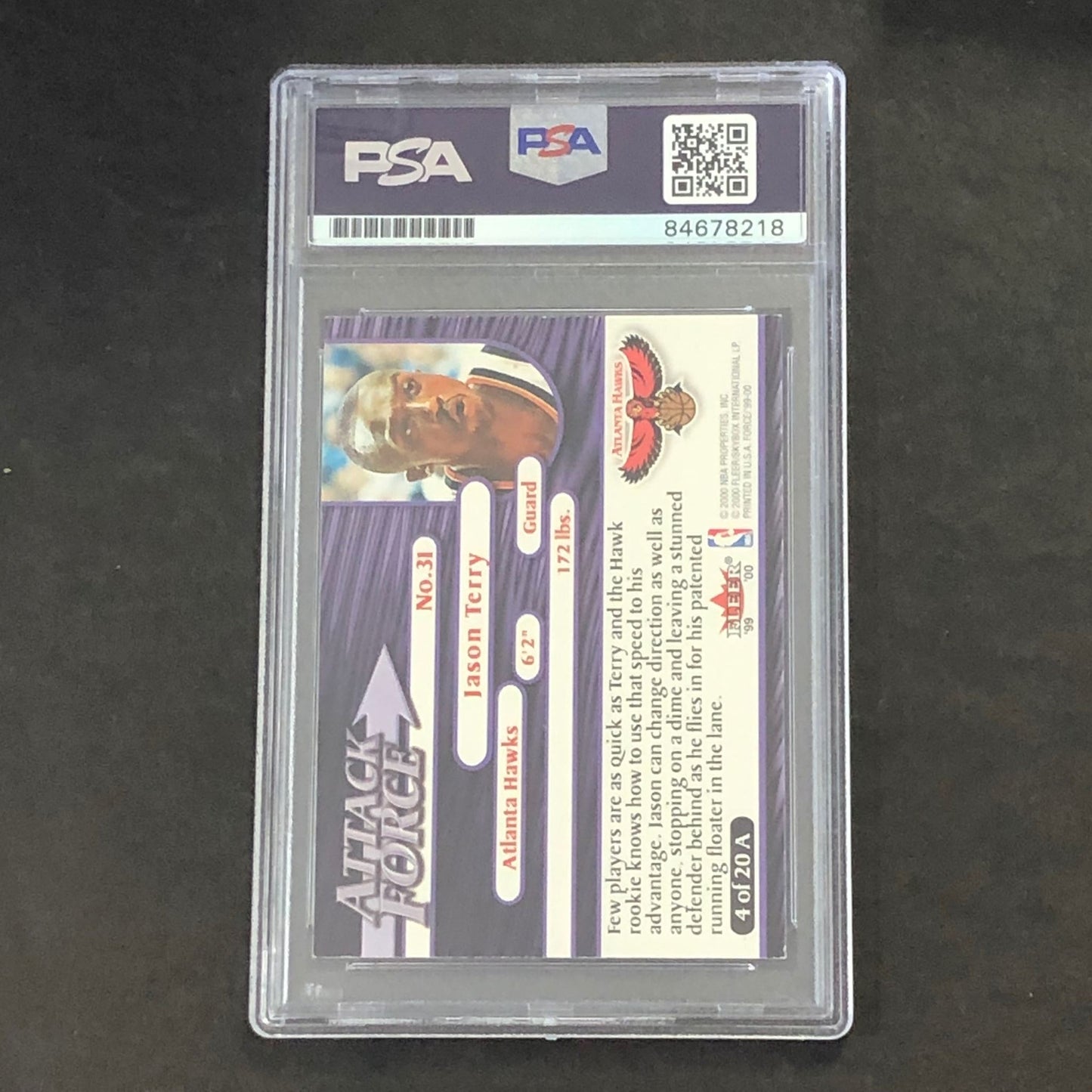 1999-2000 Fleer 4 of 20A Jason Terry Signed Card AUTO PSA Slabbed Hawks