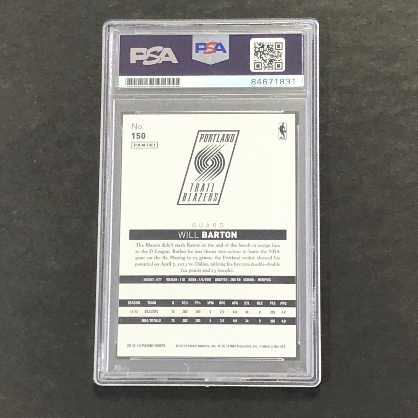 2013-14 Panini Hoops #150 Will Barton Signed Card AUTO 10 PSA Slabbed Blazers